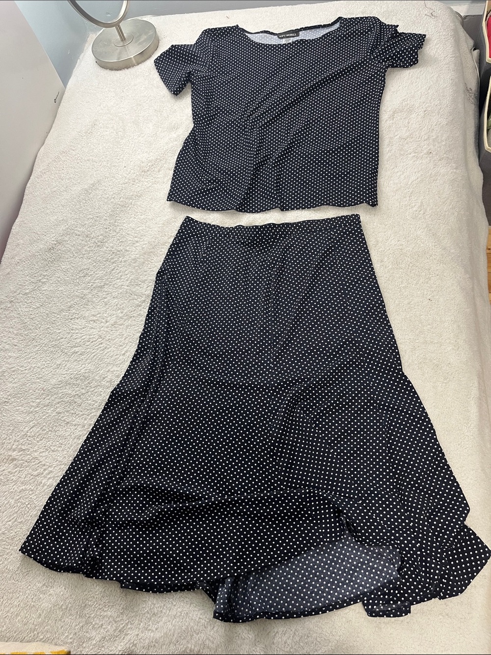 Dark Navy Blue Polka Dot Maxi Skirt - Timeless Women's Skirt #A013